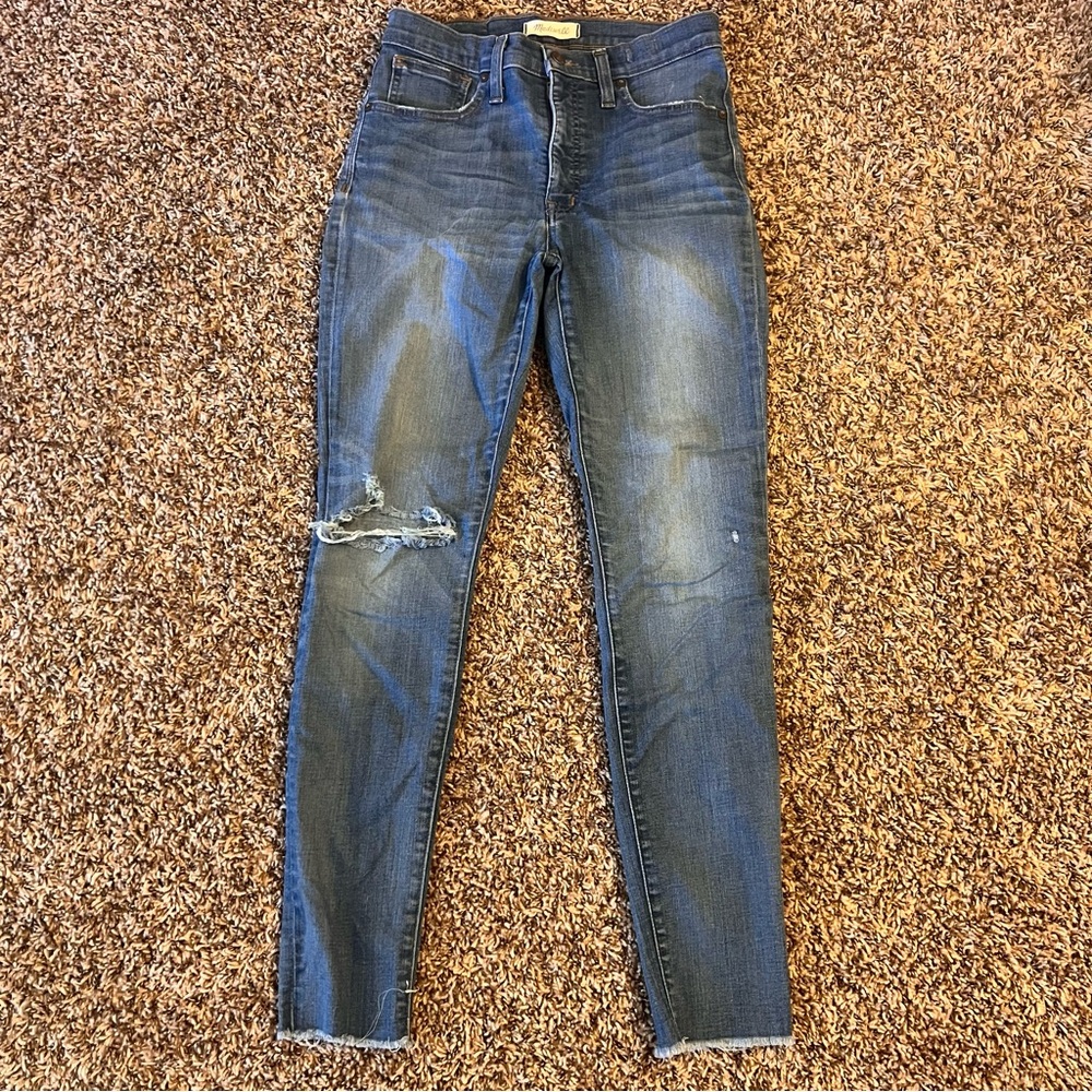 Madewell High-Rise Blue Skinny Jeans with Distressed Details